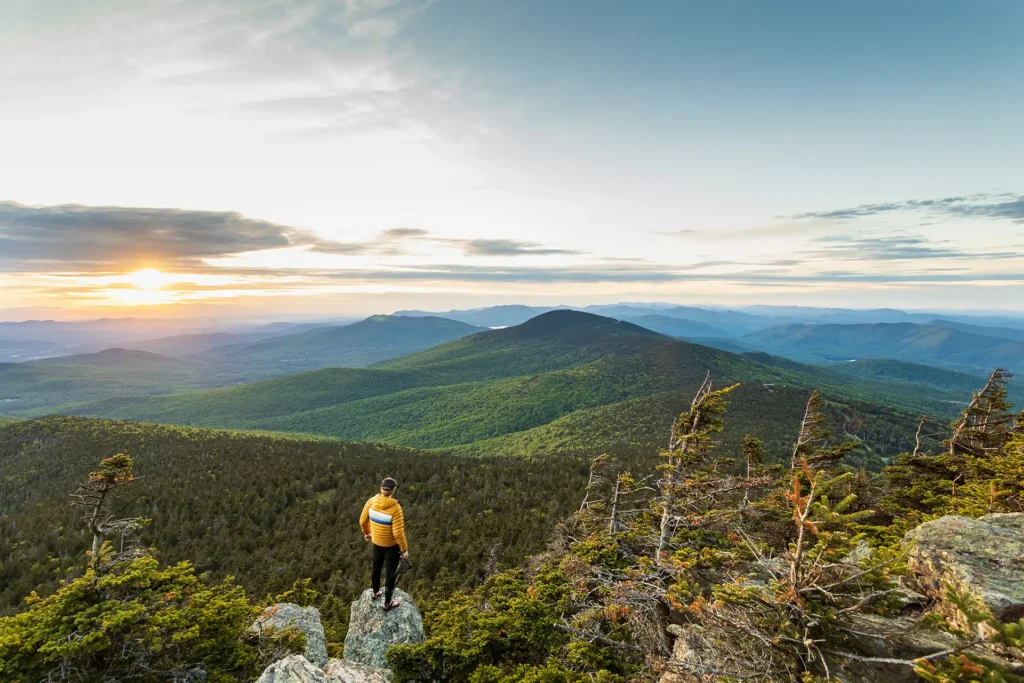 Killington Area Hikes_View from Killington w Hiker_Matt Heller