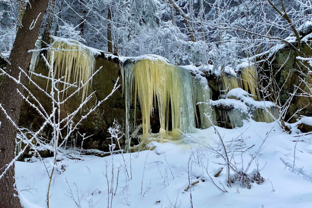 Ice forms between Brandon Gap and Sherburne Pass in winter.