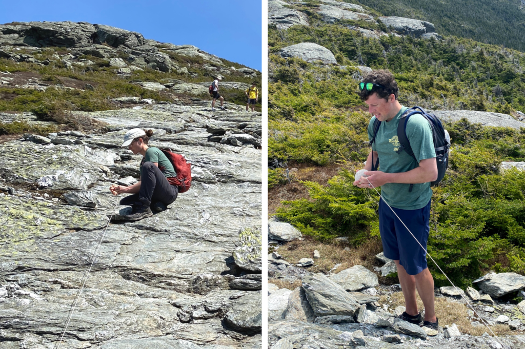 GMC staff secure string along Sunset Ridge to mark the trail.