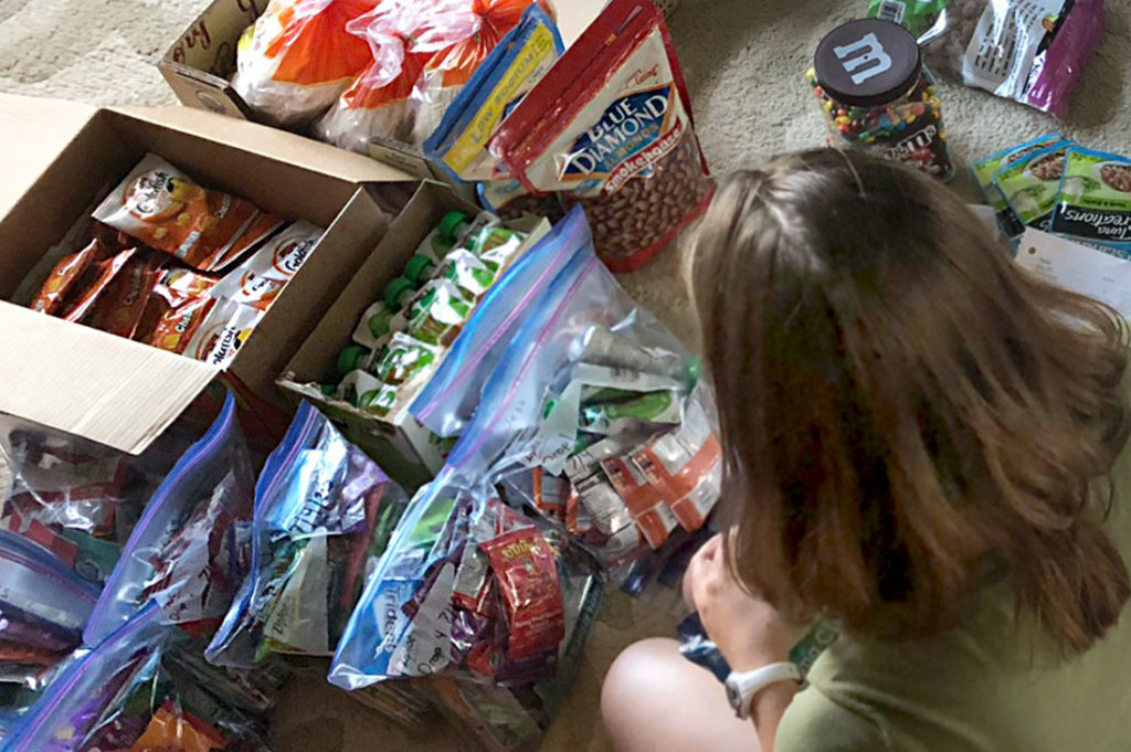 Organizing trail recipes and snacks for a thru-hike.