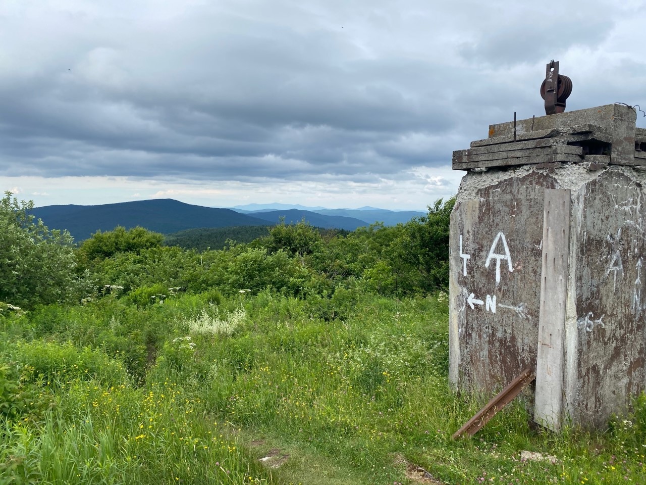 trail marker on the top of Bromley Mountain